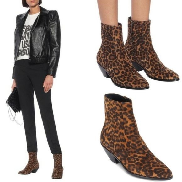 Saint Laurent West Chelsea Leopard Western Ankle Boots Size 38 - Picture 2 of 10
